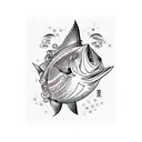 tuna fish with acient writing tattoo design idea