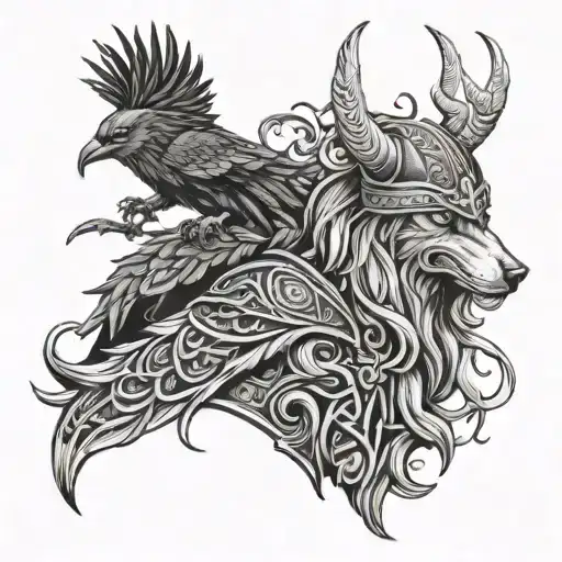 Viking with Raven Wolf tattoo design idea