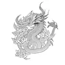 dragon with roses tattoo design idea