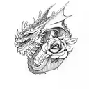 dragon with roses tattoo design idea