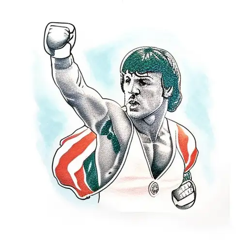 rocky balboa on his back with his fist raised on the steps of philadelphia tattoo design idea