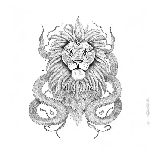 Snake and lion tattoo design idea