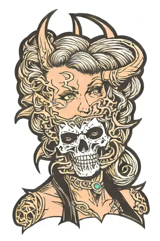 Rhea Ripley WWE with horns licking skull tattoo design idea