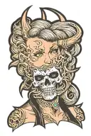Rhea Ripley WWE with horns licking skull tattoo design idea