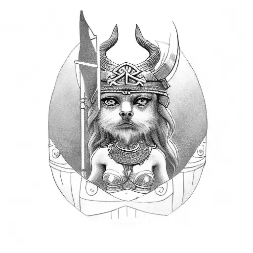 freya goddess in a viking boat tattoo design idea