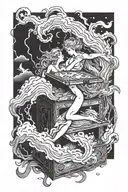 pandora's box being opened with a storm around it and eros and psyche in the storm  tattoo design idea