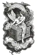 pandora's box being opened with a storm around it and eros and psyche in the storm  tattoo design idea