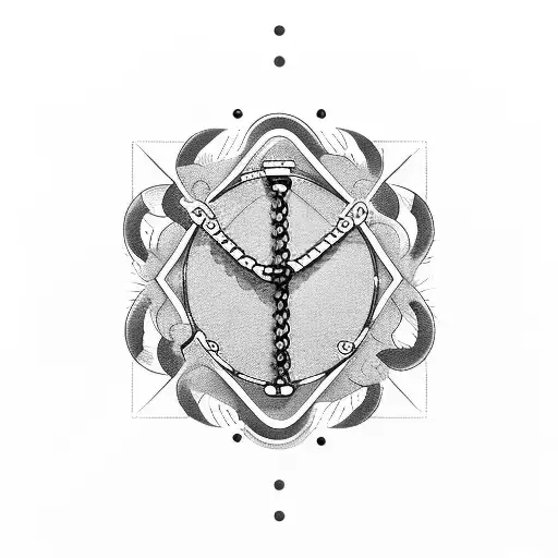 A detailed illustration of a bike chain morphing into a money sign tattoo design idea