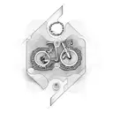 A detailed illustration of a bike chain morphing into a money sign tattoo design idea