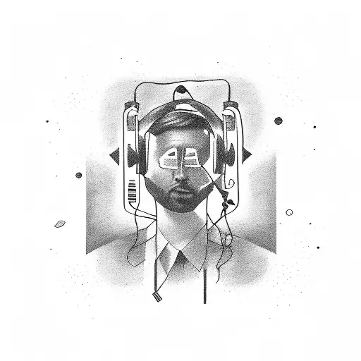 A deep house DJ mixing music inside a stadium tattoo design idea