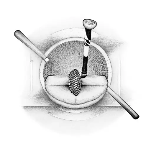 Baseball bat and golf club forming a cross, with a mix of Mexican and Japanese cultural patterns tattoo design idea
