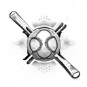 Baseball bat and golf club forming a cross, with a mix of Mexican and Japanese cultural patterns tattoo design idea