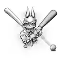 Baseball bat and golf club forming a cross, with a mix of Mexican and Japanese cultural patterns tattoo design idea