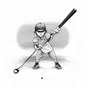 Baseball bat and golf club forming a cross, with a mix of Mexican and Japanese cultural patterns tattoo design idea