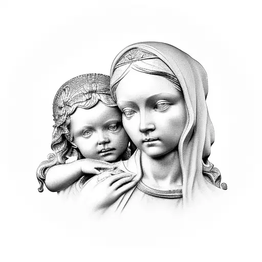 mary and child sculpture tattoo design idea