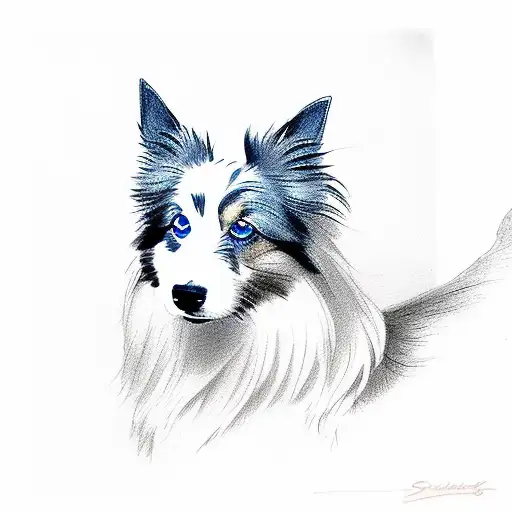blue Merle sheltie with a brown eye and blue eye  tattoo design idea
