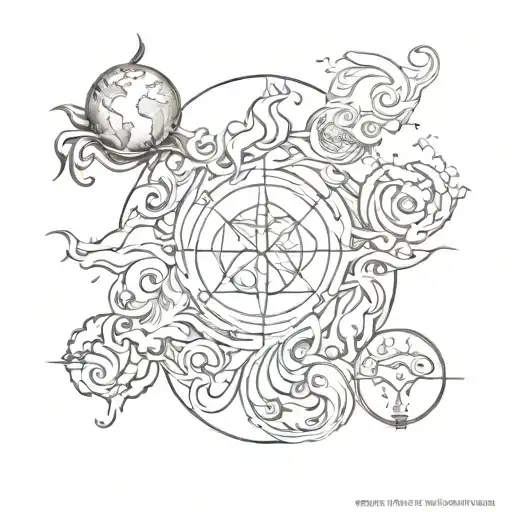 four elements - water, earth, fire and air  tattoo design idea