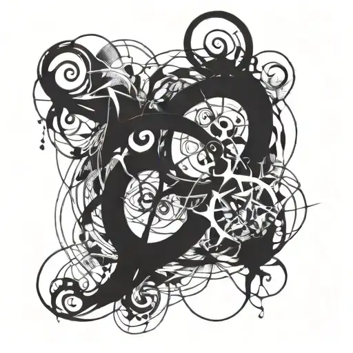Abstract chaos intertwined with delicate love symbols tattoo design idea