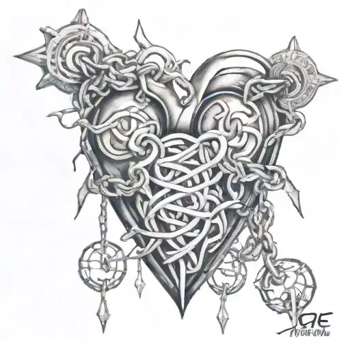 heart and una chains breaking free tattoo design idea