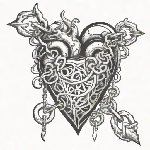 heart and una chains breaking free tattoo design idea