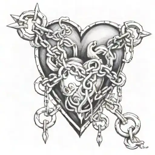 heart and una chains breaking free tattoo design idea