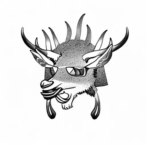 gazelle skiing down a mountain wearing a jersey that says GG while eating a hot dog tattoo design idea