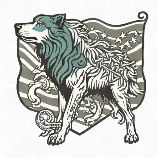 sheepdog wolf protect flag intertwined tattoo design idea