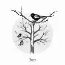 Bird on branch tree and another bird flying tattoo design idea