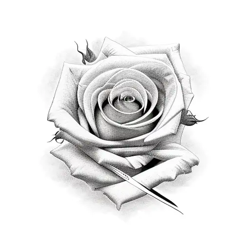 roses with sword  tattoo design idea