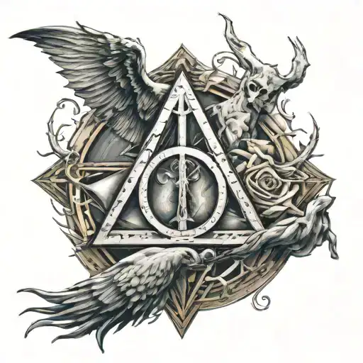 death holding the deathly hallows tattoo design idea