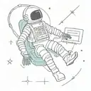 A skeleton astronaut floating in space surrounded by computer code tattoo design idea