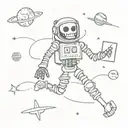 A skeleton astronaut floating in space surrounded by computer code tattoo design idea