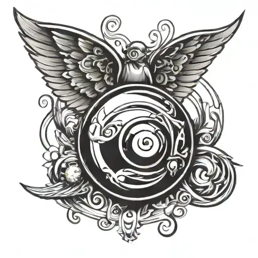 billiard ball with 2 wings on top tattoo design idea