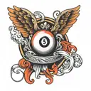 billiard ball with 2 wings on top tattoo design idea