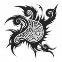 Shoulder tattoo in tribal or cyber sigilism style tattoo design idea