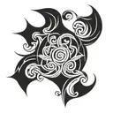 Shoulder tattoo in tribal or cyber sigilism style tattoo design idea