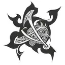 Shoulder tattoo in tribal or cyber sigilism style tattoo design idea