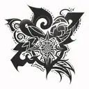 Shoulder tattoo in tribal or cyber sigilism style tattoo design idea