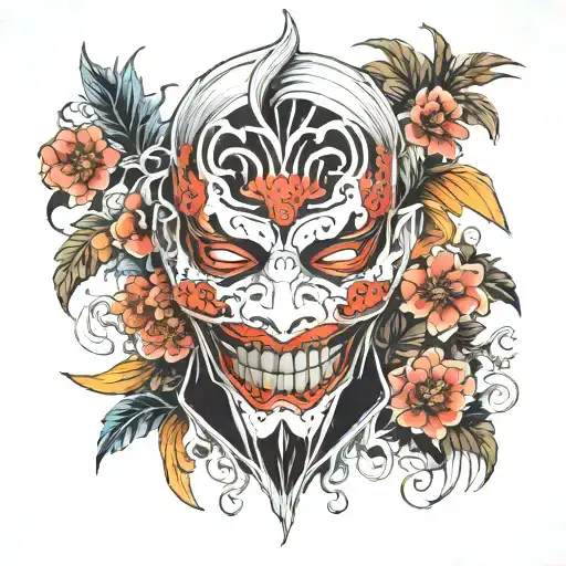 A hauntingly beautiful mask design influenced by the characters in Tokyo Ghoul tattoo design idea