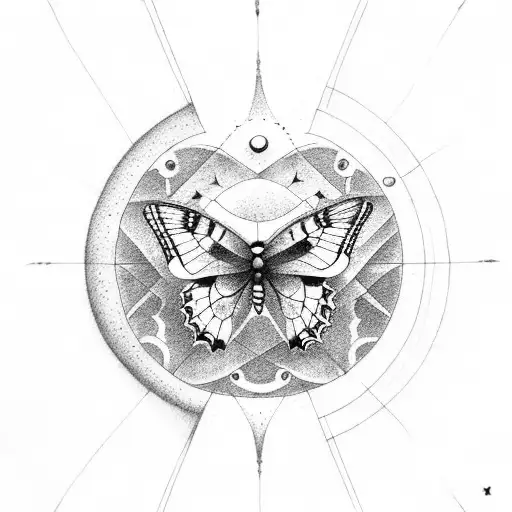 butterfly with moon phases tattoo design idea