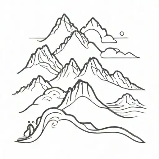 rock Climbing, surfing, cycling, mountain, lake, wave tattoo design idea