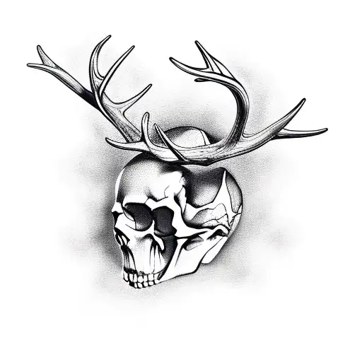 skull with deer antlers tattoo design idea