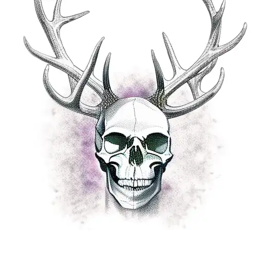 skull with deer antlers tattoo design idea