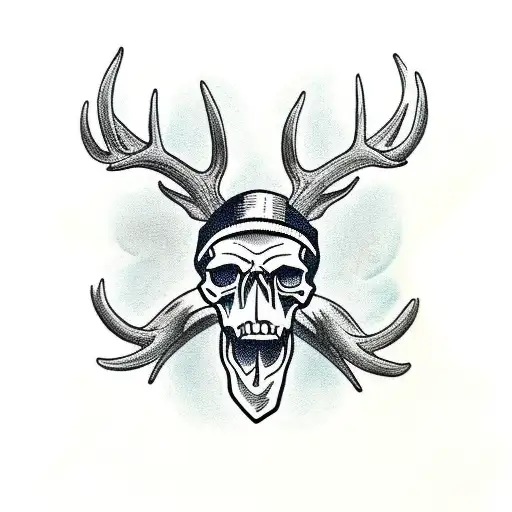 skull with deer antlers tattoo design idea