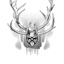 skull with deer antlers wrapped with barbed wire tattoo design idea