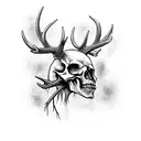 skull with deer antlers wrapped with barbed wire tattoo design idea