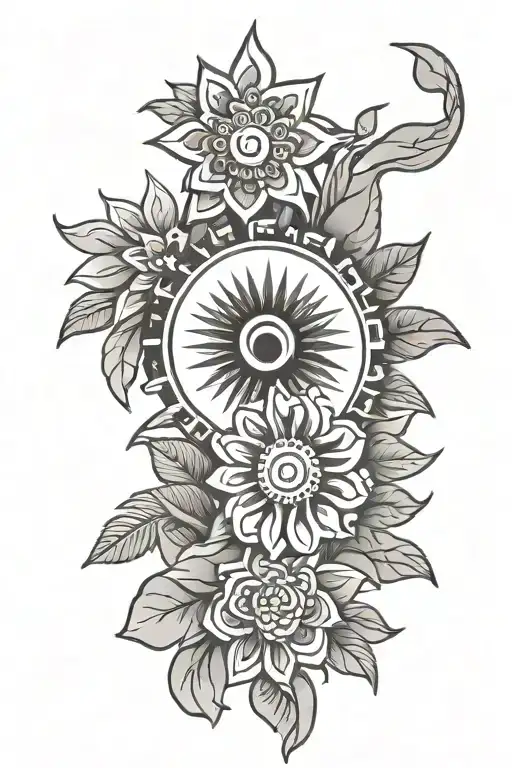 Philippines sun and traditional flower  tattoo design idea