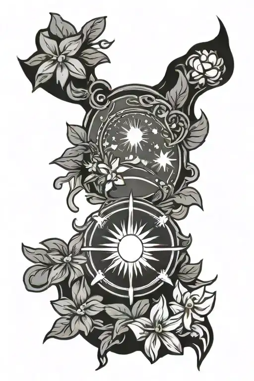 Philippines sun flag with Jasminum sambac and water  tattoo design idea