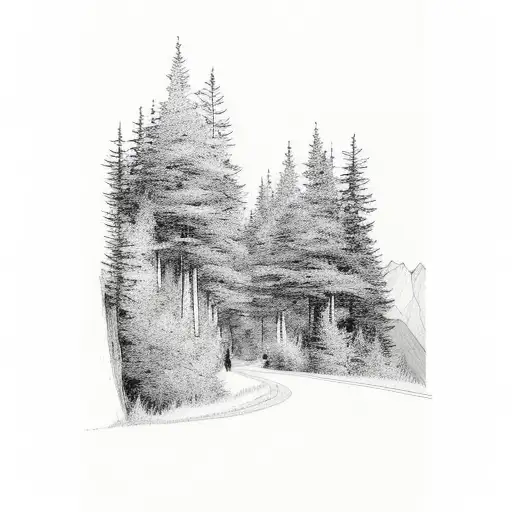 Sketch "Road With Woods And Mountains" Tattoo Idea - BlackInk