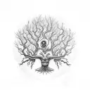 tree with scary face tattoo design idea